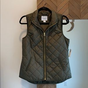 Old Navy Olive Quilted Vest Gold Zipper Small